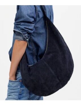 Madewell The Essential Curve Shoulder Bag Suede Leather Navy Blue  NWT$198
